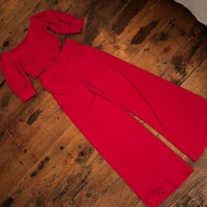 Red high waisted crop top set